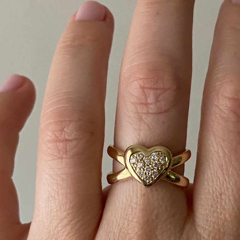 14K Solid Yellow Gold and Diamond heart Ring